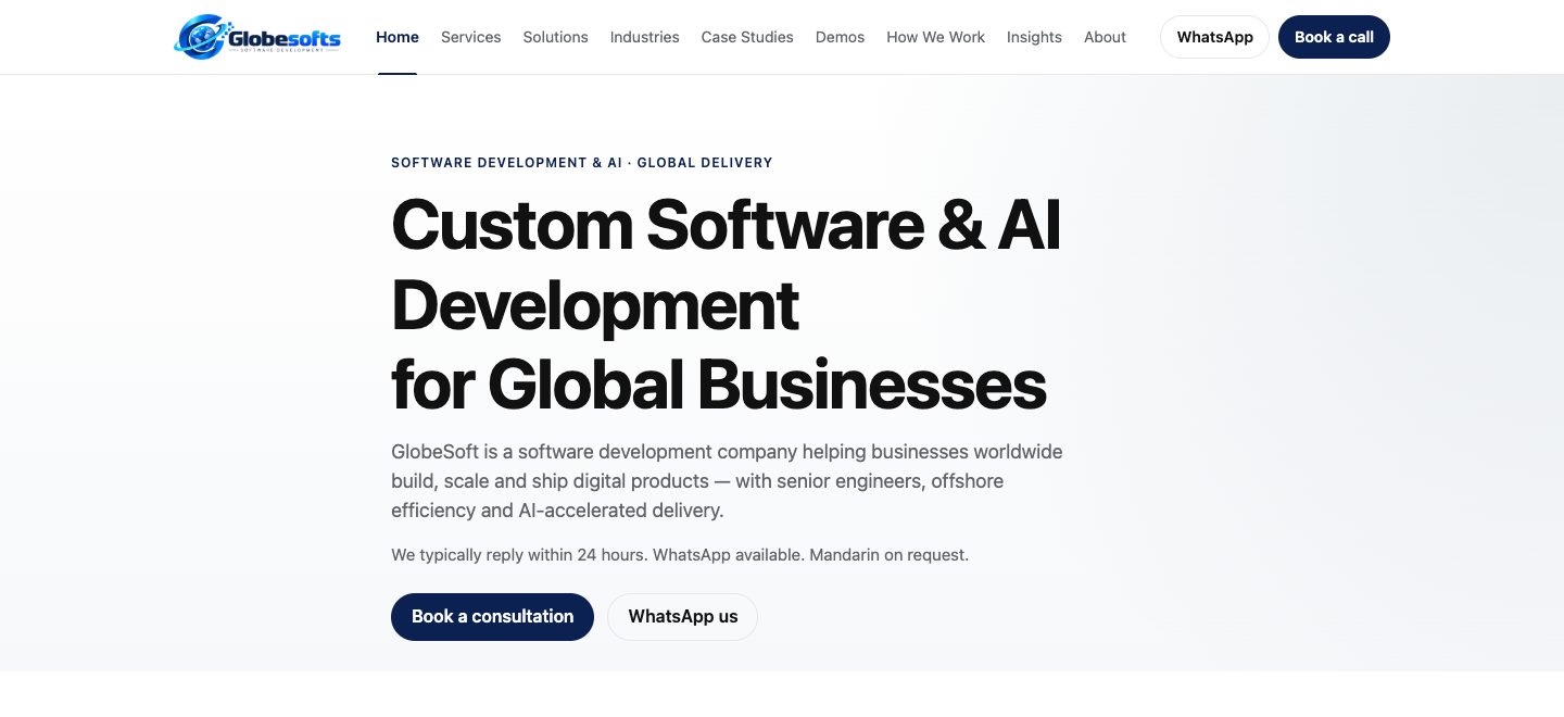 GlobeSofts 海外软件服务品牌界面